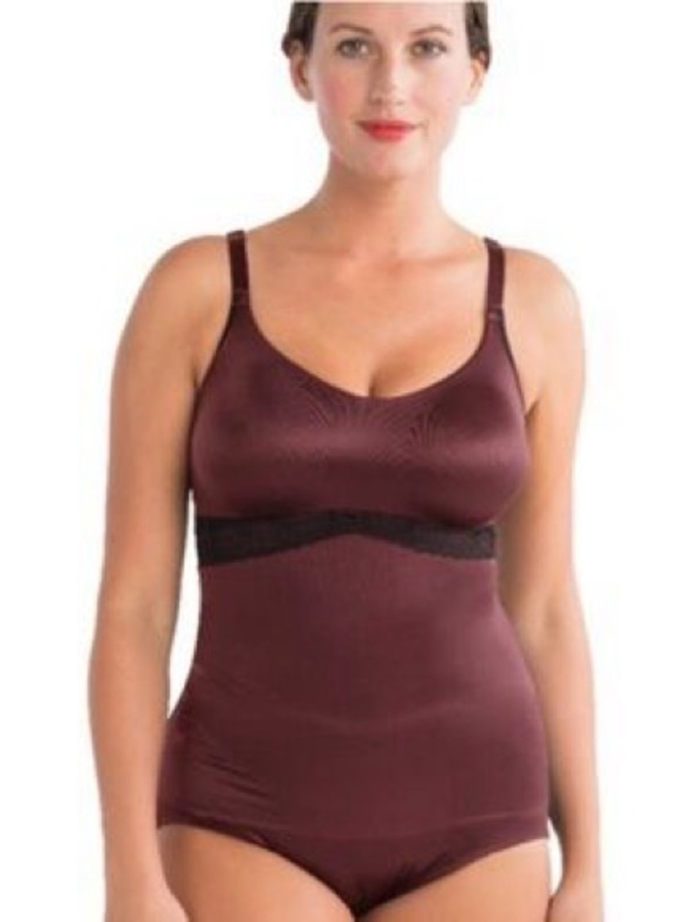 Ruby Ribbon Pin-Up Cami Burgundy Black Lace Shapewear Size 38